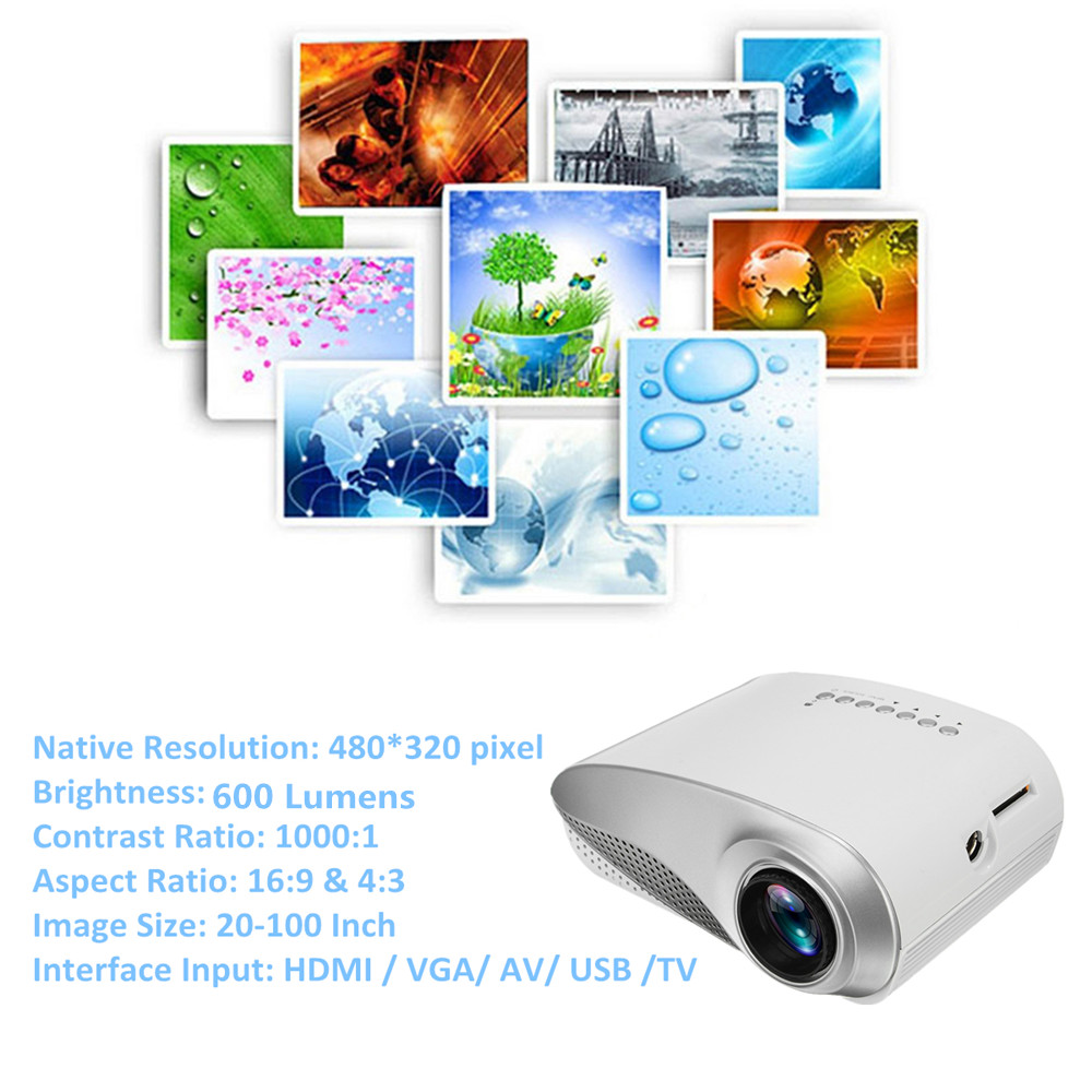 3D 1080P Portable LCD LED Mini Projector 600 Lumens 480x320 USB VGA TV AV Office Home Theater 15