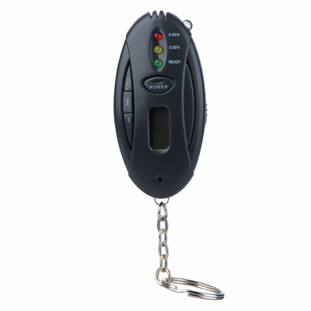 

2120 Mini Digital Breath Alcohol Tester Breathalyzer Gadget with LCD Clock Timer LED Flashlight Keychain