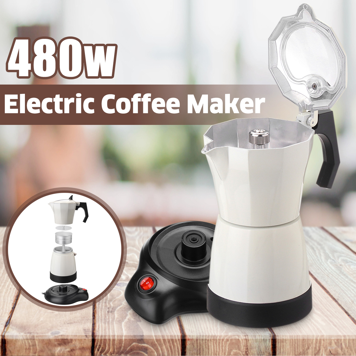 6 Cups Electric Tea Coffee Maker Pot Espresso Machine Mocha Home Office 480W Coffee Machine 67