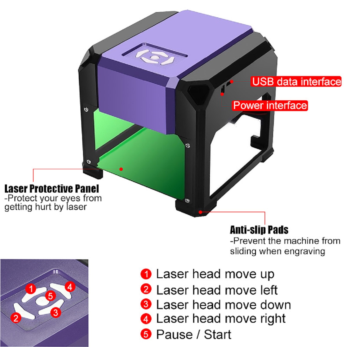 3000mW Purple DIY Laser Engraving Machine Desktop Logo Marking Engraver Mark Carver Printer 15
