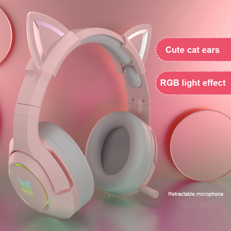 Find ONIKUMA Wired Headphones Stereo Dynamic Drivers Noise Reduction Headset 3 5MM RGB Luminous Pink Cat Ear Adjustable Over Ear Gaming Headphones with Mic for Sale on Gipsybee.com with cryptocurrencies