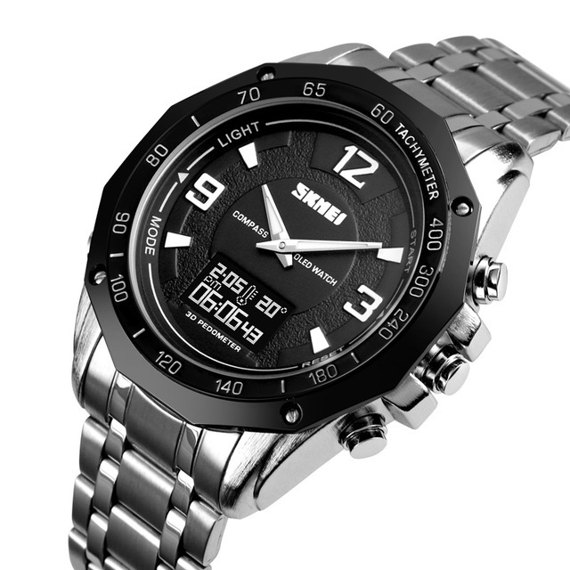 

SKMEI 1464 Military OLED Display Compass Thermometer Waterproof Dual Display Quartz Watch Men Watch