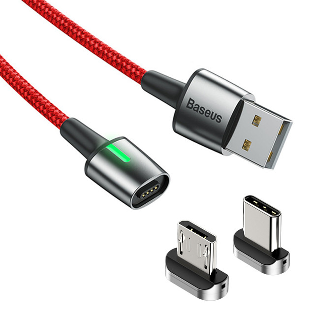 

Baseus Zinc Alloy Braided Magnetic Micro Type-C USB 3A 2.4A Fast Charging Data Cable for Samsung Huawei