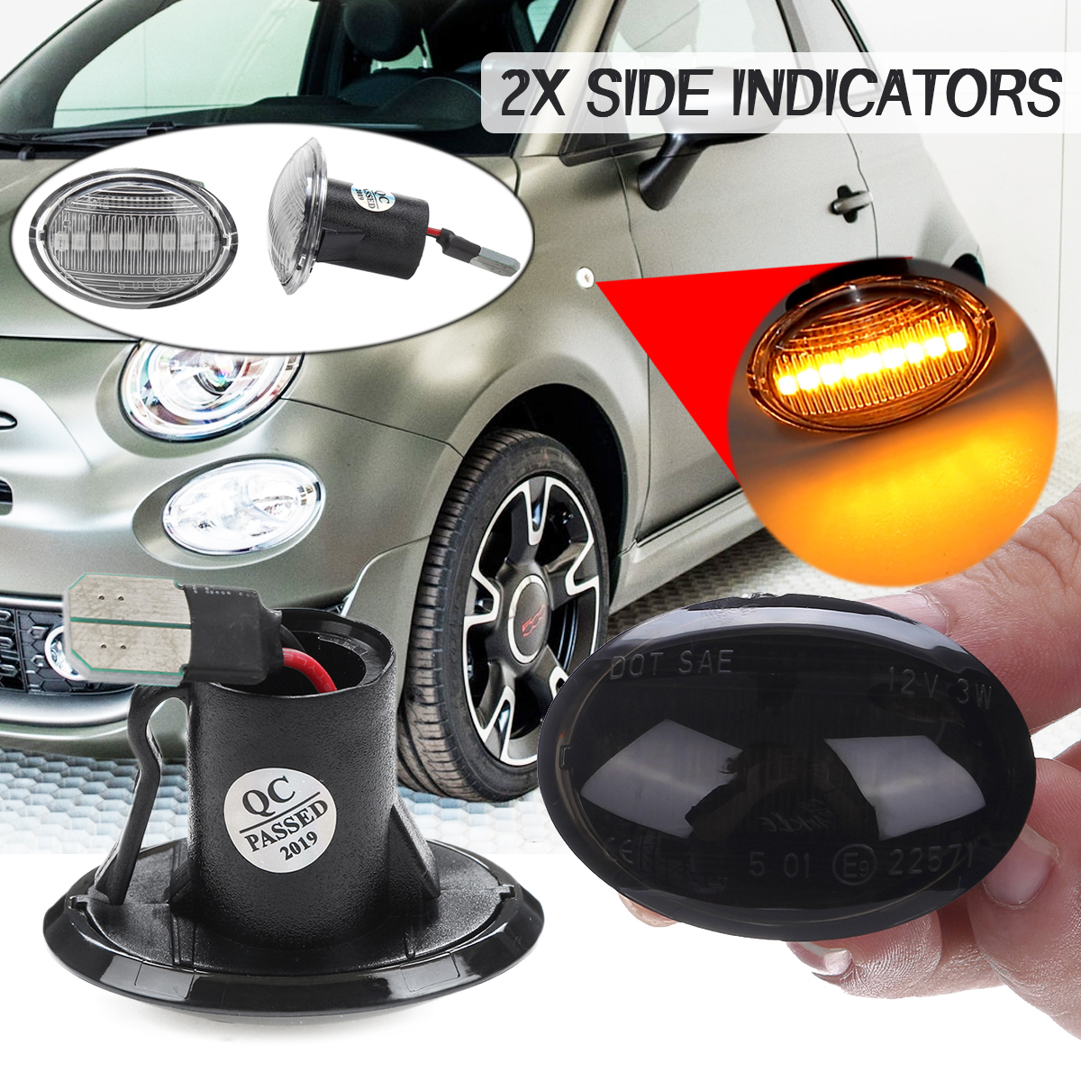2x Fiat 500 4-LED Side Repeater Indicator Turn Signal Light Lamp Bulbs 