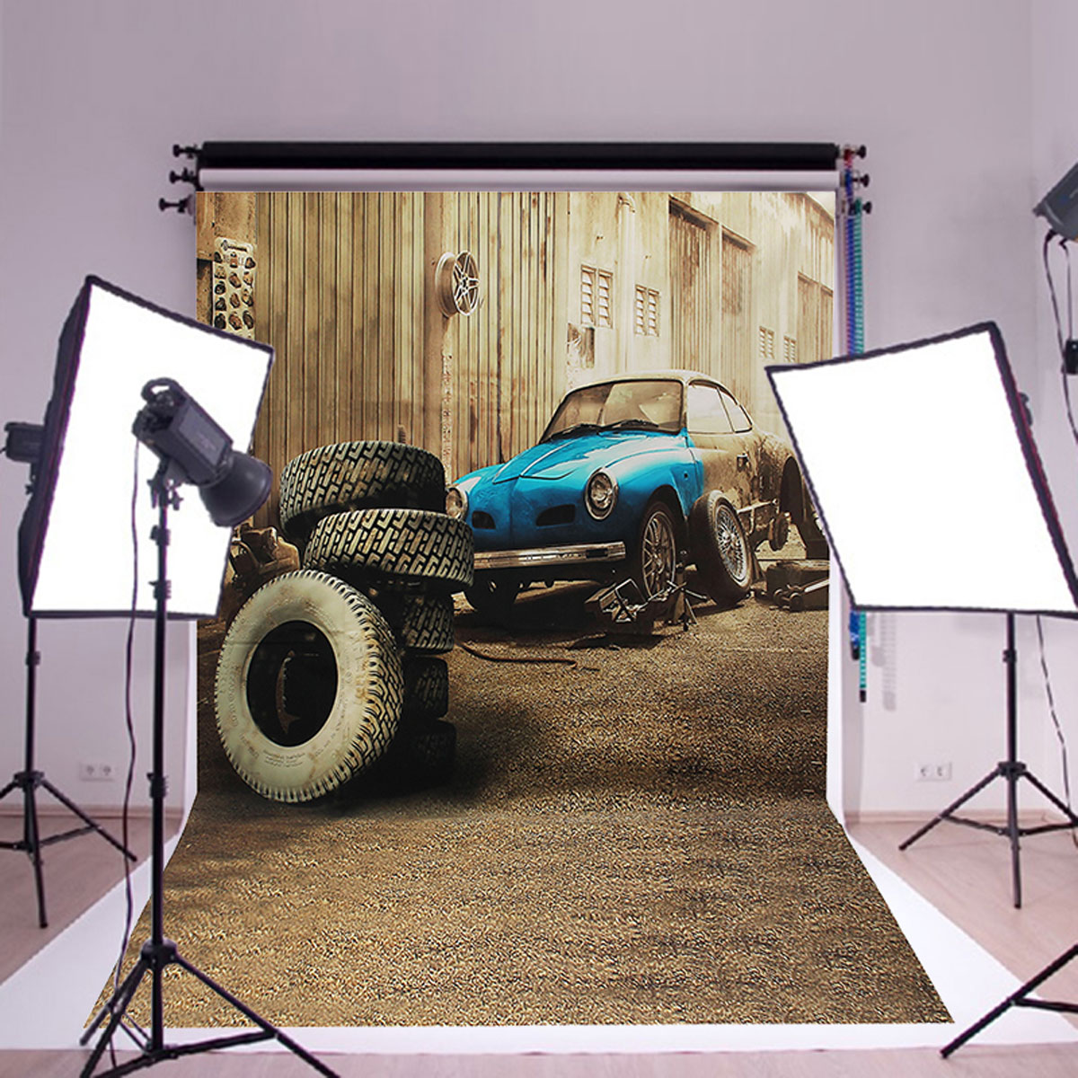 

3x5ft Car Tire Garage Retro Photo Backdrop Photography Background Studio Props