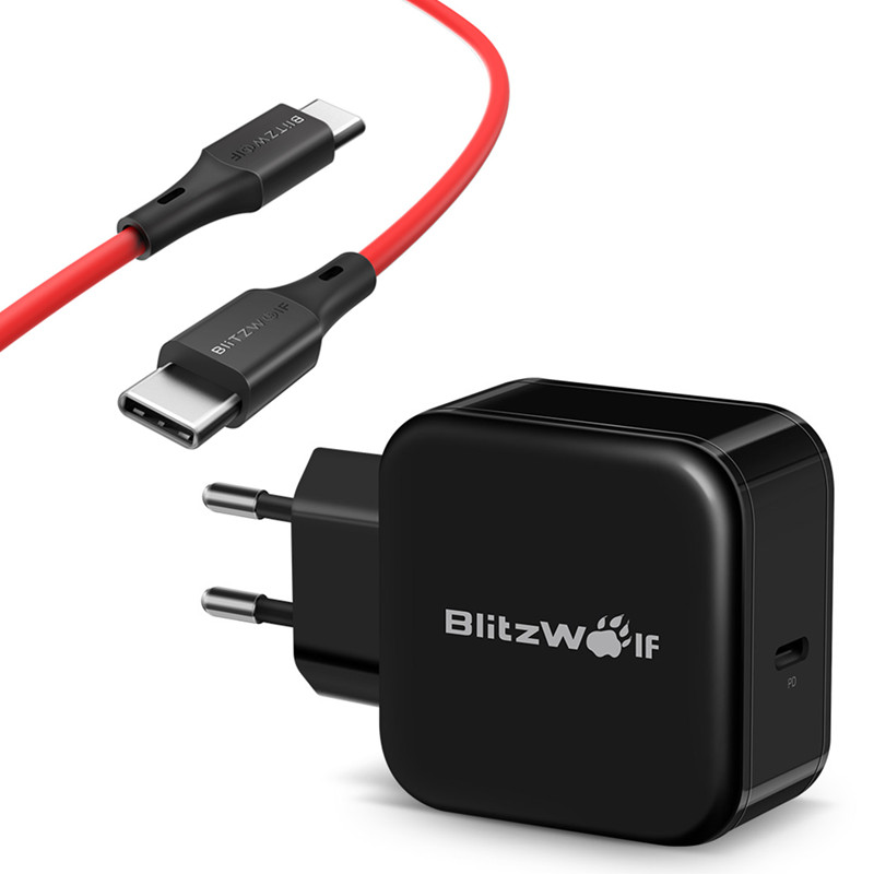 

BlitzWolf® BW-S10 30 Вт USB Type-C PD + QC3.0 Быстрое зарядное устройство Адаптер EU + BW-TC17 3A USB PD Type-C - Type-C Зарядный кабель для передачи данных 3 фута / 0,9 м