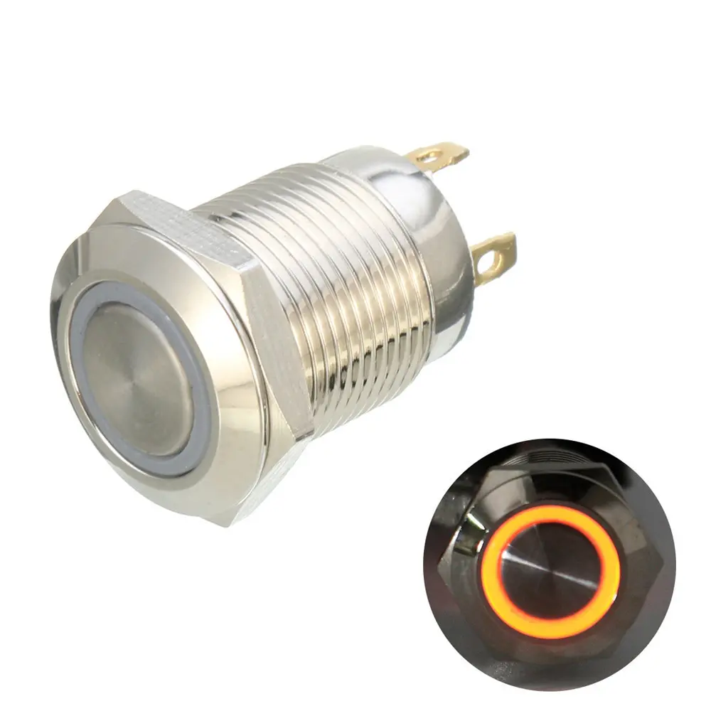 DC 12V 12mm 4 Pin Momentary Switch Led Light Metal Push Button Waterproof Switch