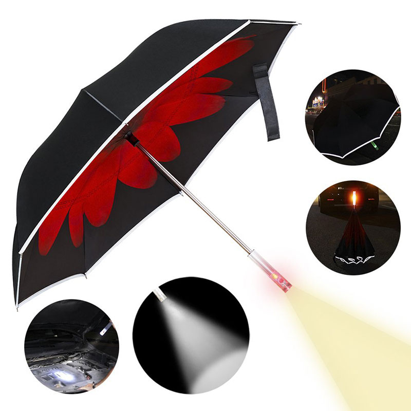 

KCASA UB-3 Double Layer Reverse Umbrella Reflective SOS LED Windproof Auto Open UV Protection Umbrellas