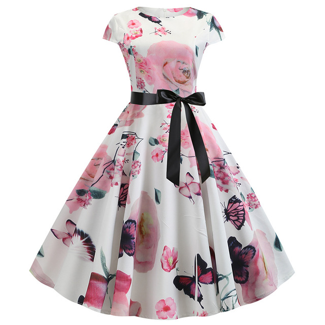 

3d Retro Hepburn Wind Digital Print Big Swing Skirt Waist Dress Dress Female 333