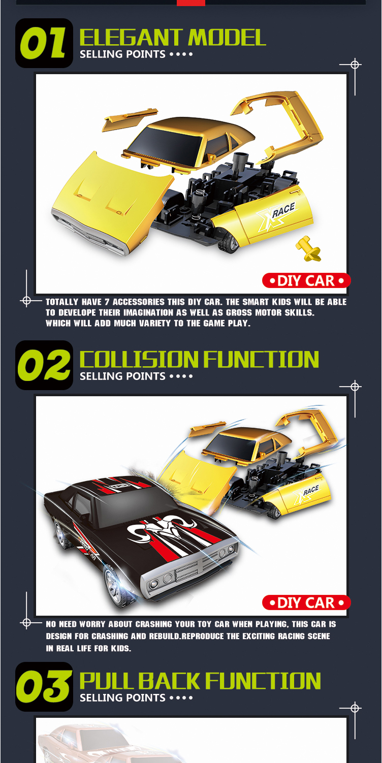 No need Battery Black Pull Back function mciskin Burst Racing Car,Crash The Racing Car,DIY Racing Car-collision function