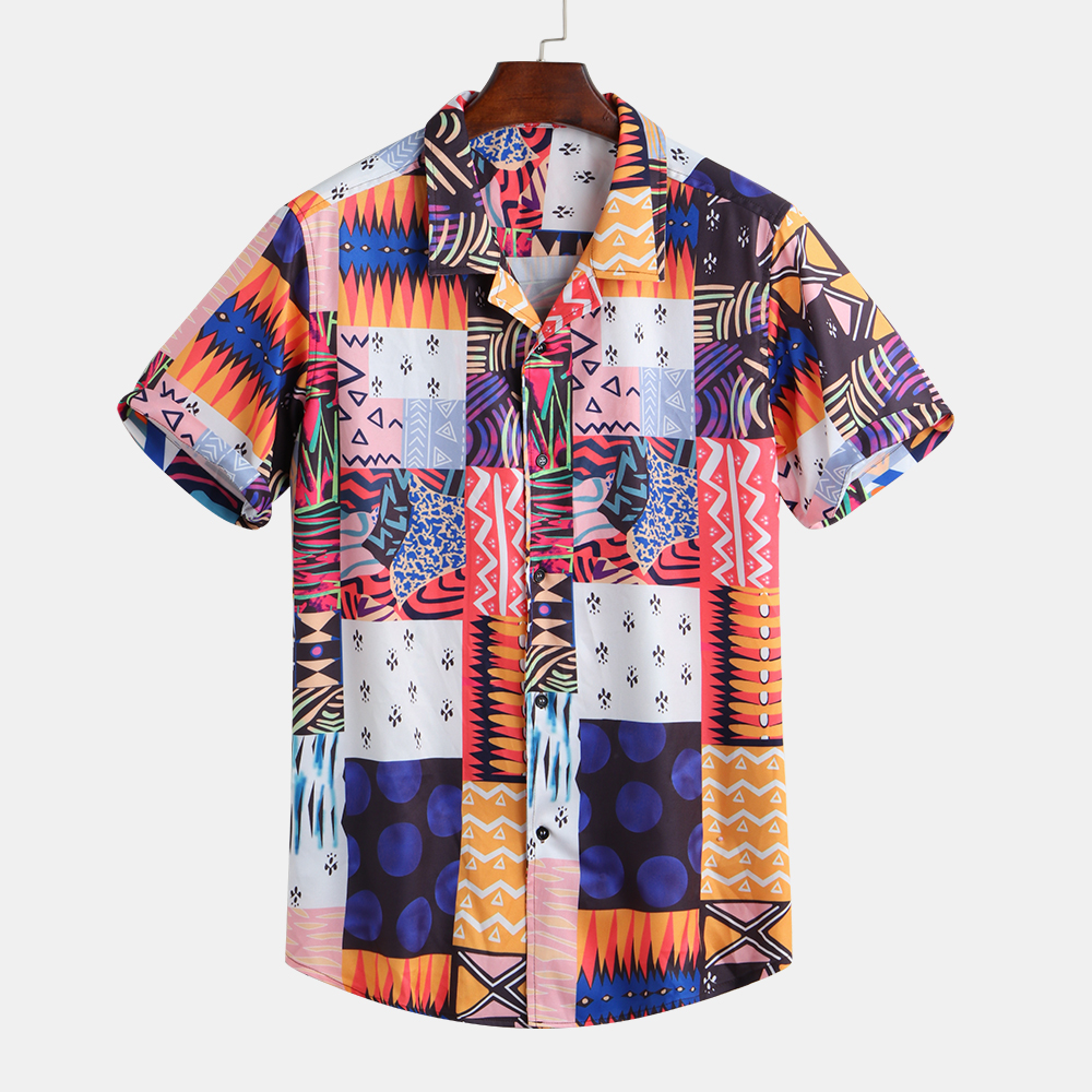

Men Mix Color Bandanna Print Relaxed Hawaiian Revere Shirts