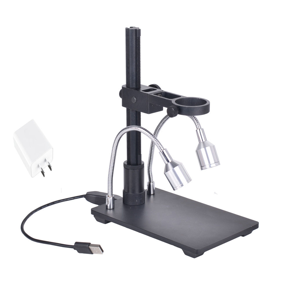 

HAYEAR Portable Aluminum Alloy Arm USB Microscope Stand Holder Bracket Mini Foothold Table Frame For Microscope Repair Soldering with Two LED Lights