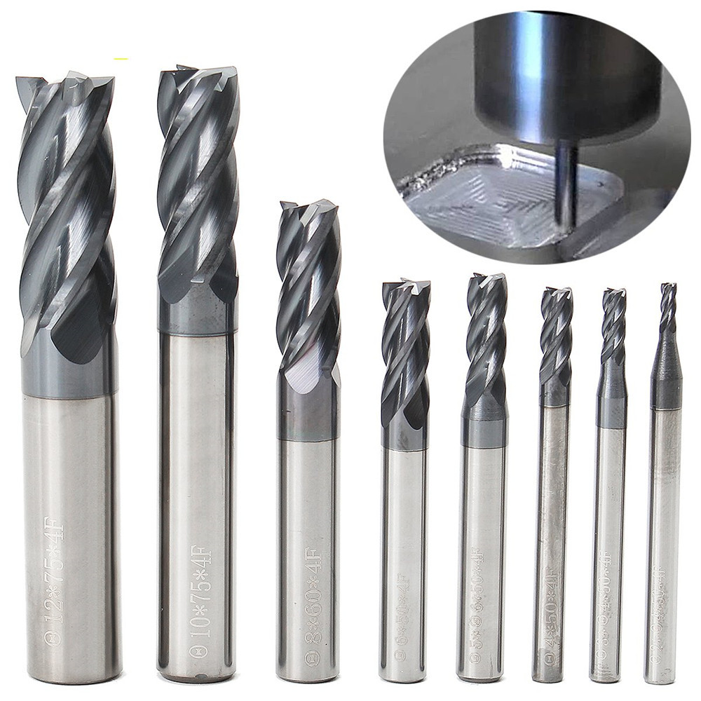 8Pcs 4mm Tungsten Carbide Coated 4 Flute End Mill CNC Milling Cutter Drill Tool 
