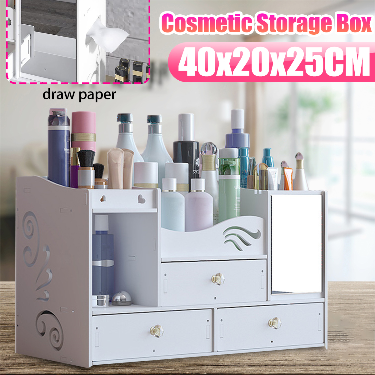 Makeup Cosmetic Organiser Jewelry Storage Gift Box Drawer Case Mirror Cabinet 11