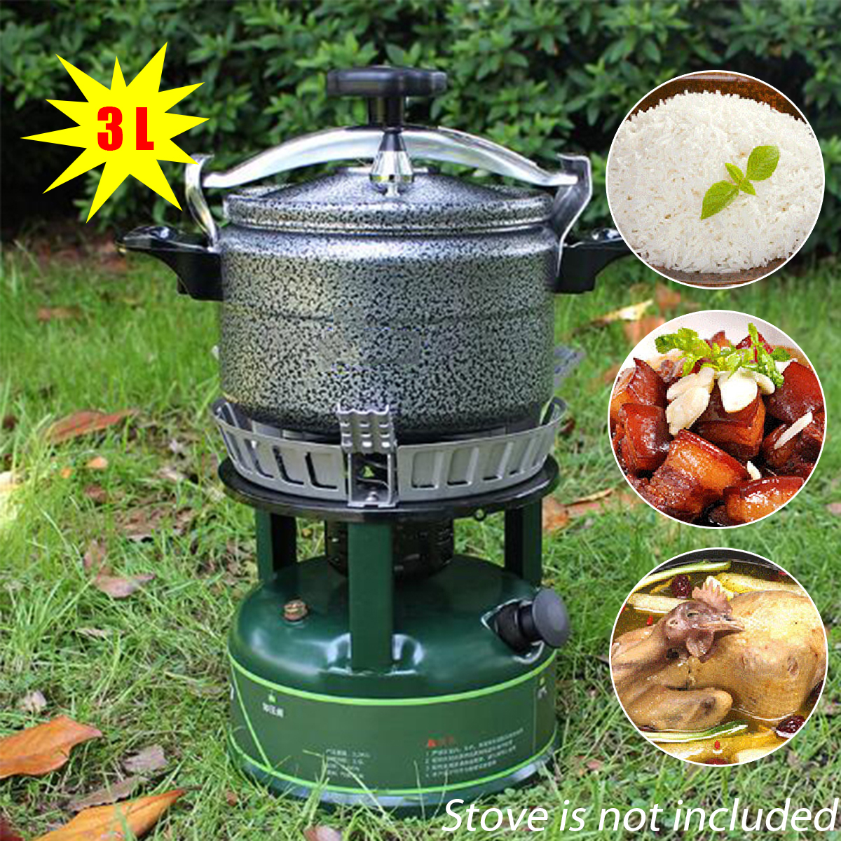 Slkima 3L Portable Aluminium Pressure Rice Cooker Stovetop Cooking Pot Outdoor Camping 18