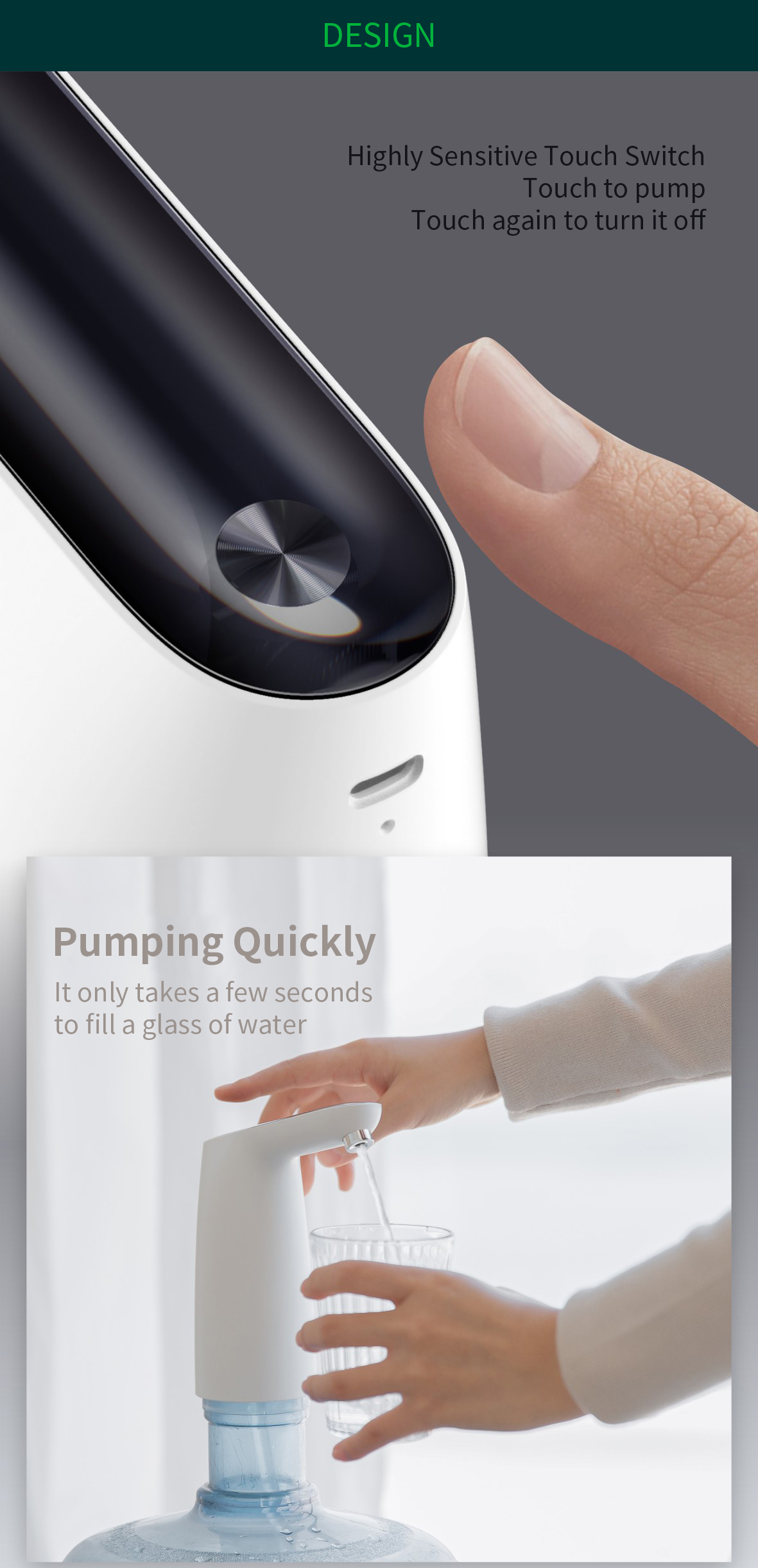[2019 NEW] Original 3LIFE Automatic USB Mini Touch Switch Water Pump From XIAOMI Youpin Wireless Rechargeable Electric Dispenser Water Pump With USB C 12