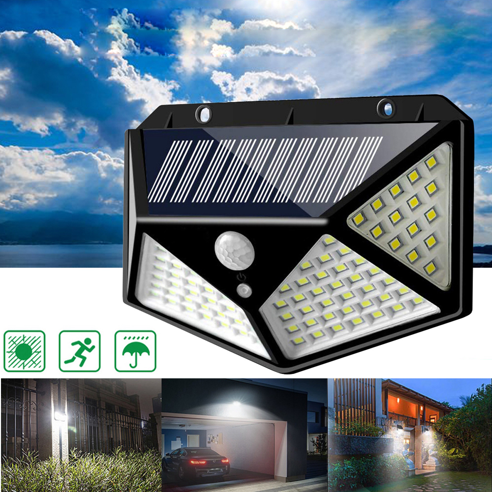 100 LED Солнечная Работает на PIR Motion Датчик Настенный светильник На открытом воздухе Сад Лампа 3 режима