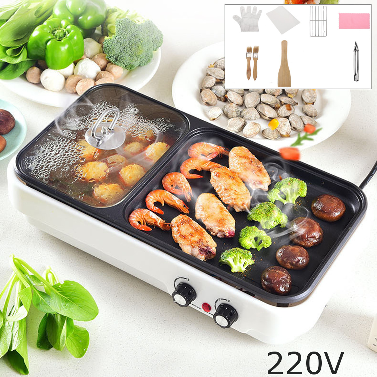 Electric Baking Pan Barbecue Hot Pot Non Stick BBQ Grill Oven Kitchen Cookware 15