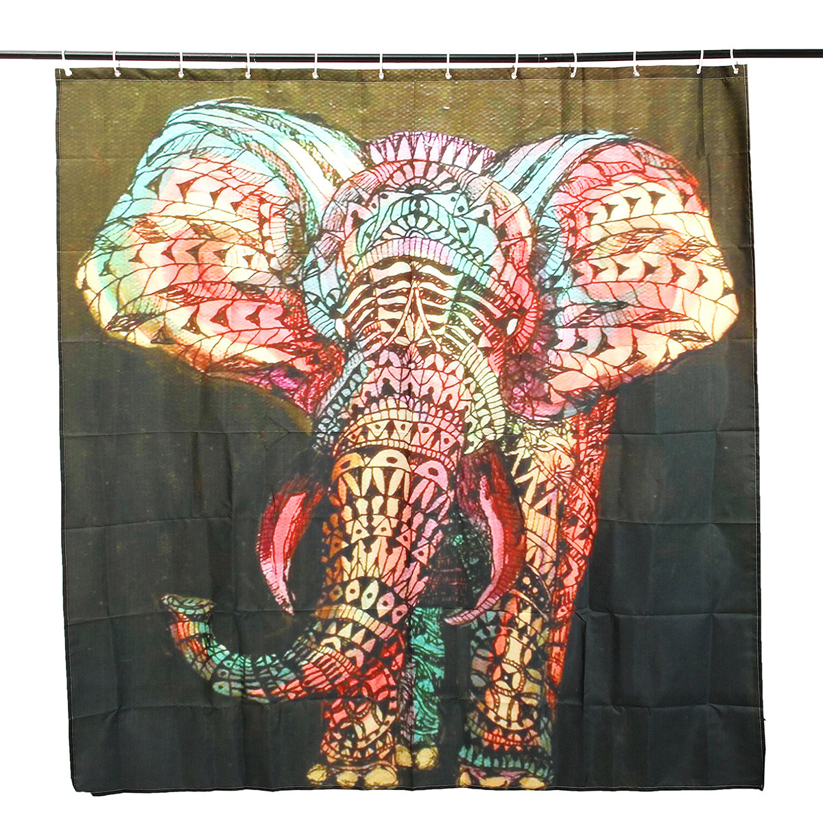 180x180cm Waterproof Colorful Elephant Polyester Shower Curtain Bathroom Decor with 12 Hooks