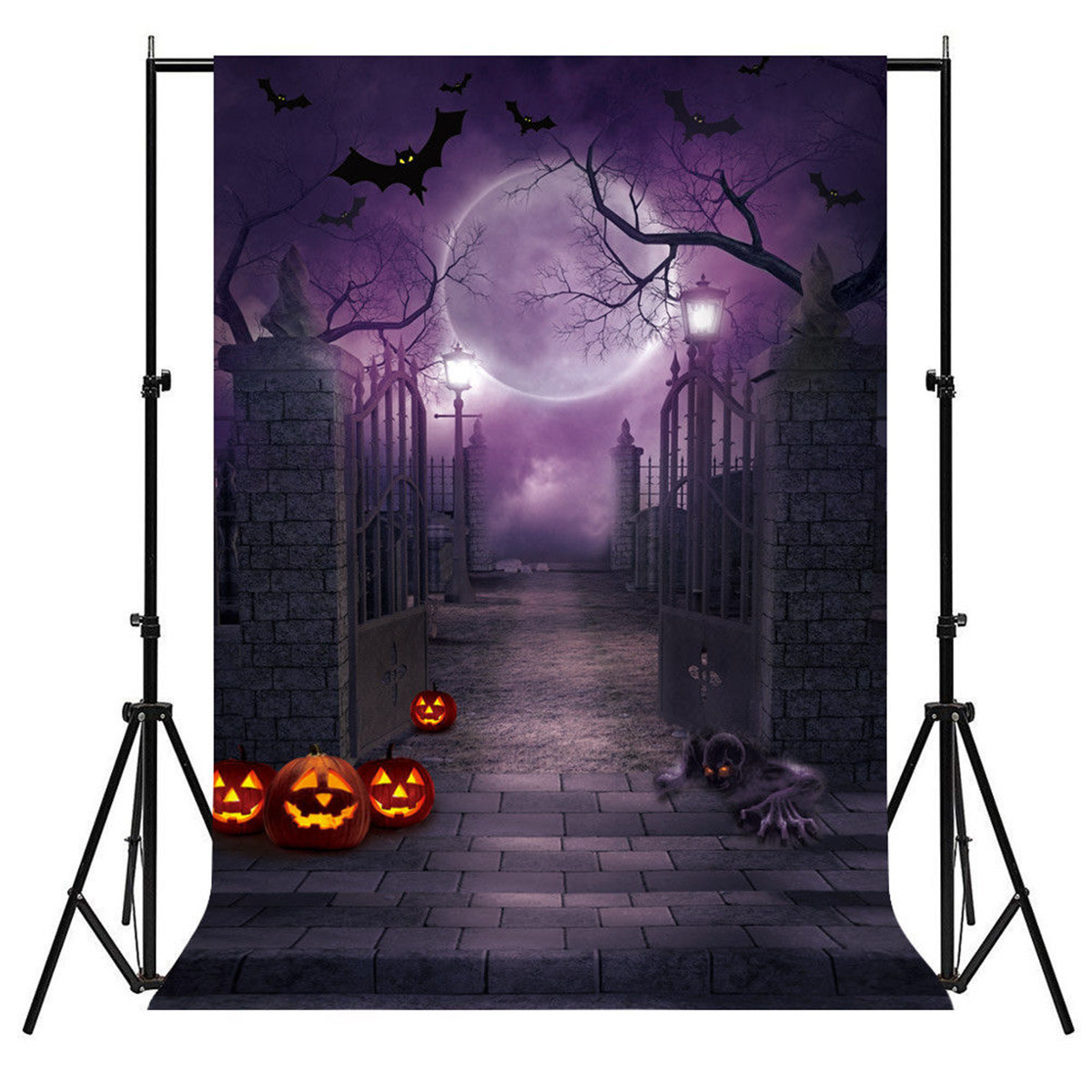 

5x7FT Pumpkin Lantern Purple Halloween Horror Theme Photography Backdrop Studio Prop Background
