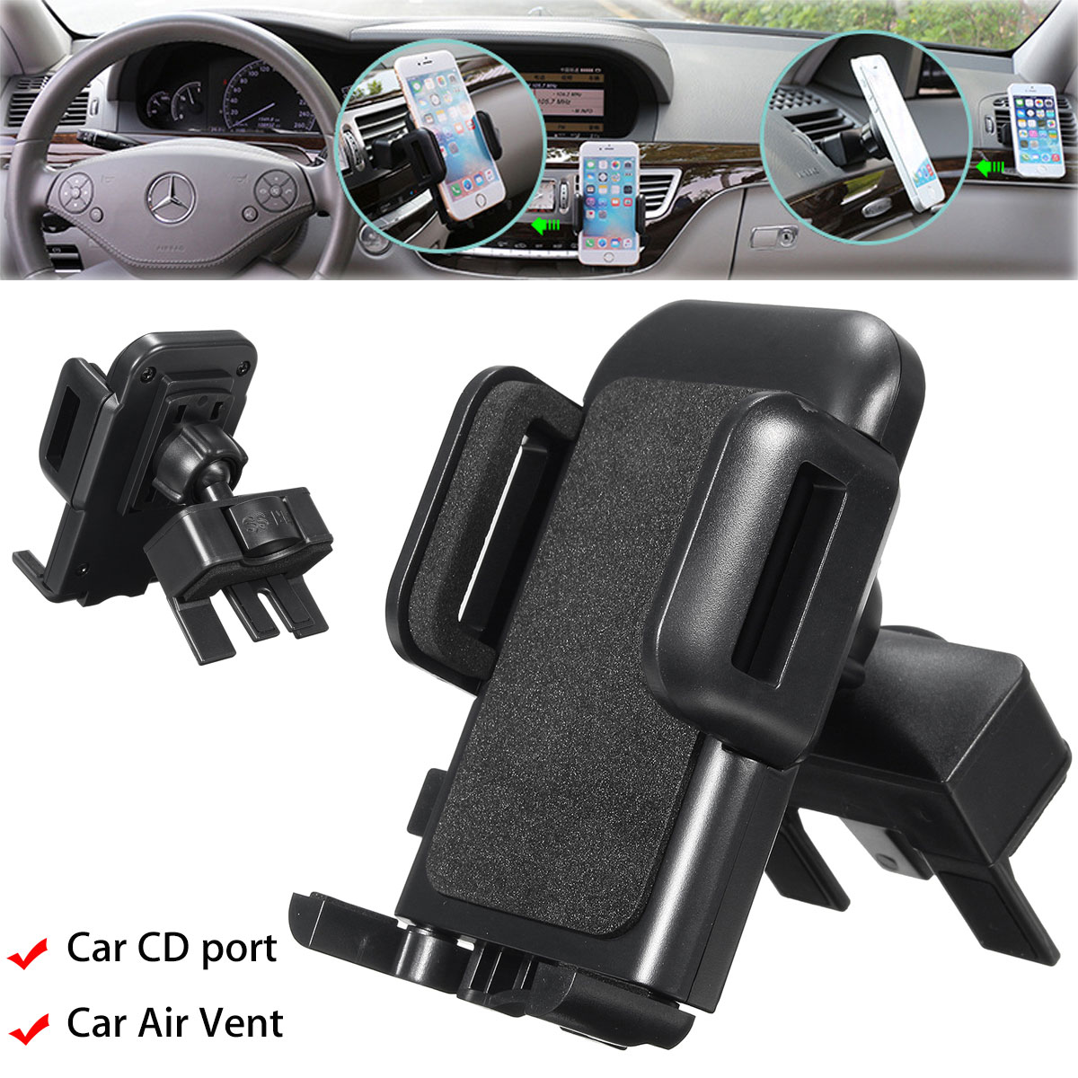 

2 in 1 Phone Stand Car Air Vent Mount CD Slot Holder for under 6 inches Smartphone