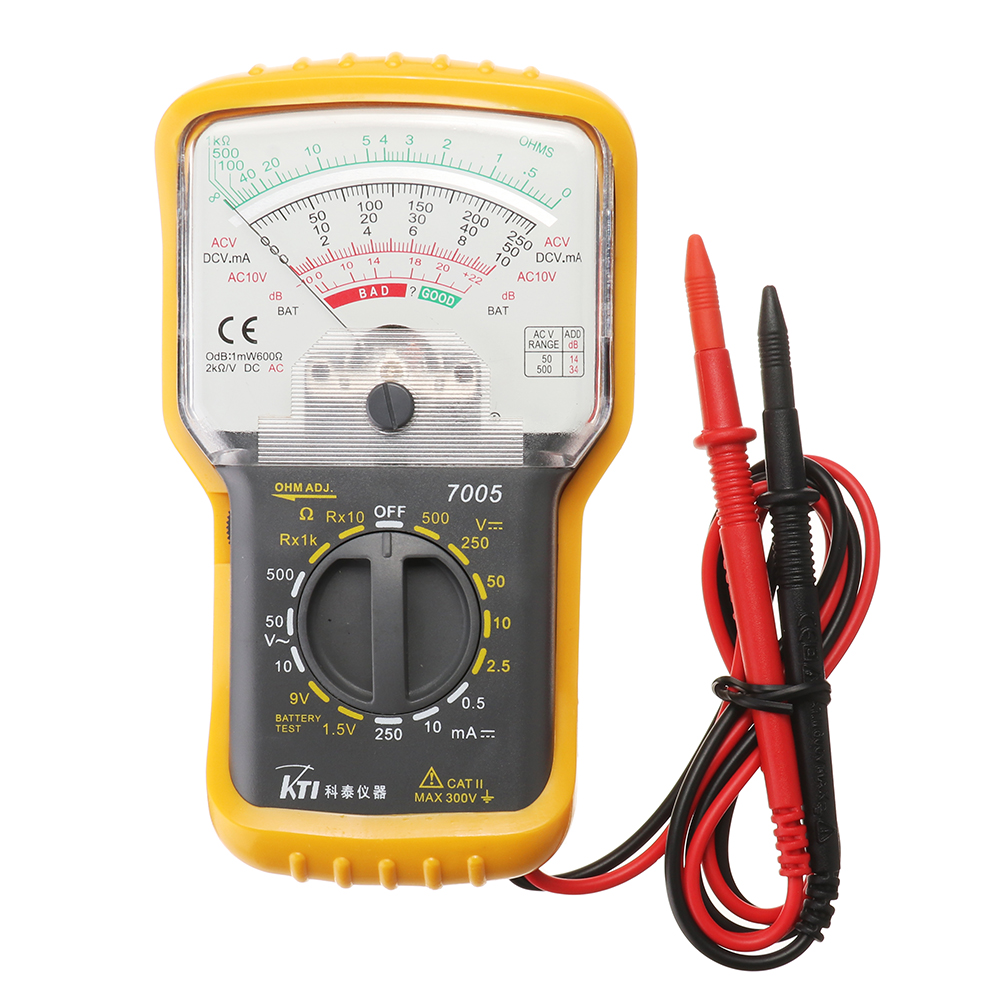 

KT7005 Analog Multimeter Built-in Test Leads with Protective Case Hand-Held Pointer Multimeter AC / DC Voltage DC Current Battery Test