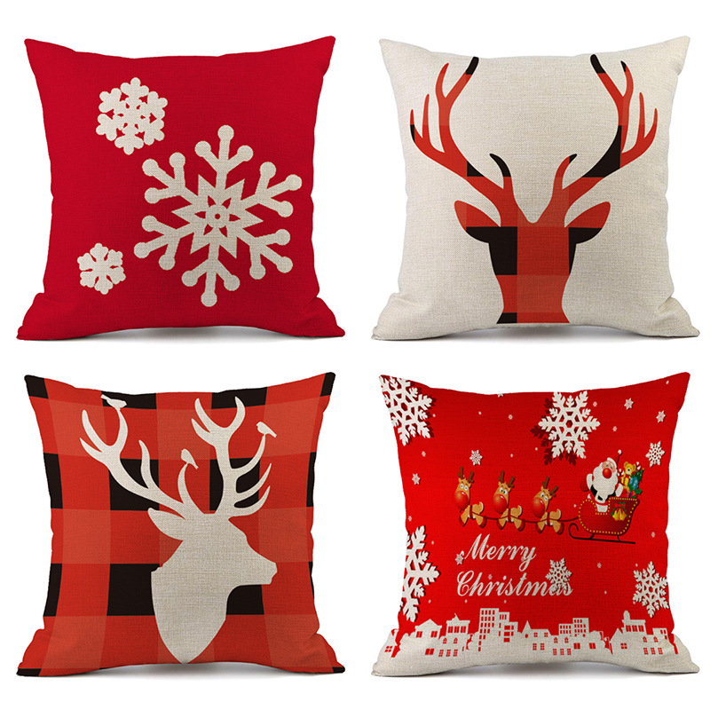 

New Christmas Decorations For Home Reindeer Pillow Cover Case Merry Christmas Square Linen Pillowcase
