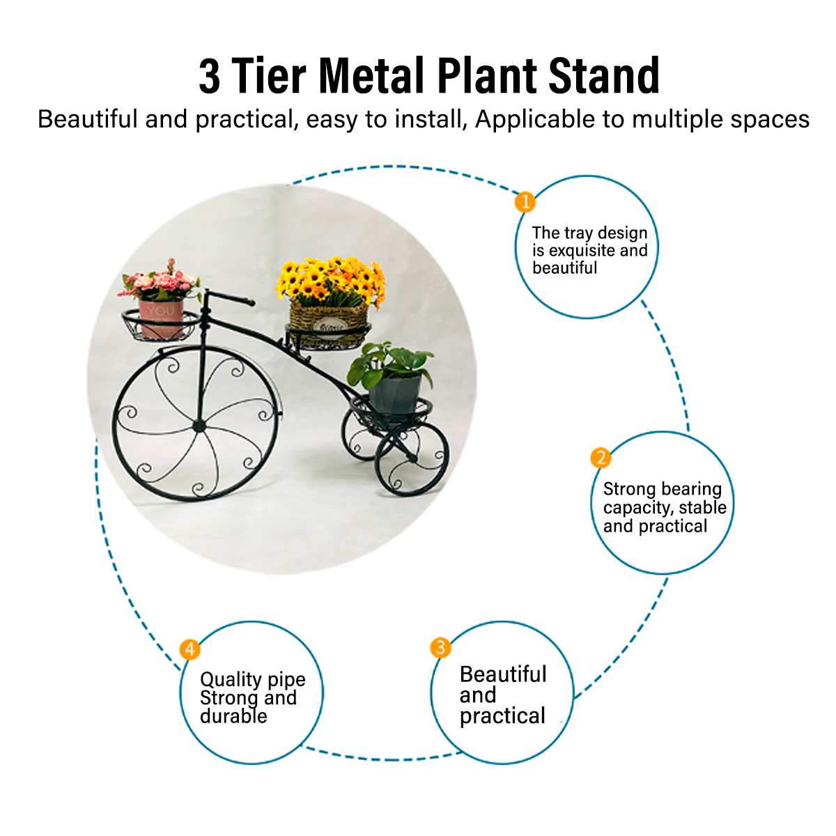 3 Tier Bicycles Plant Stand Metal Flower Pots Garden Decor Shelf Rack 3