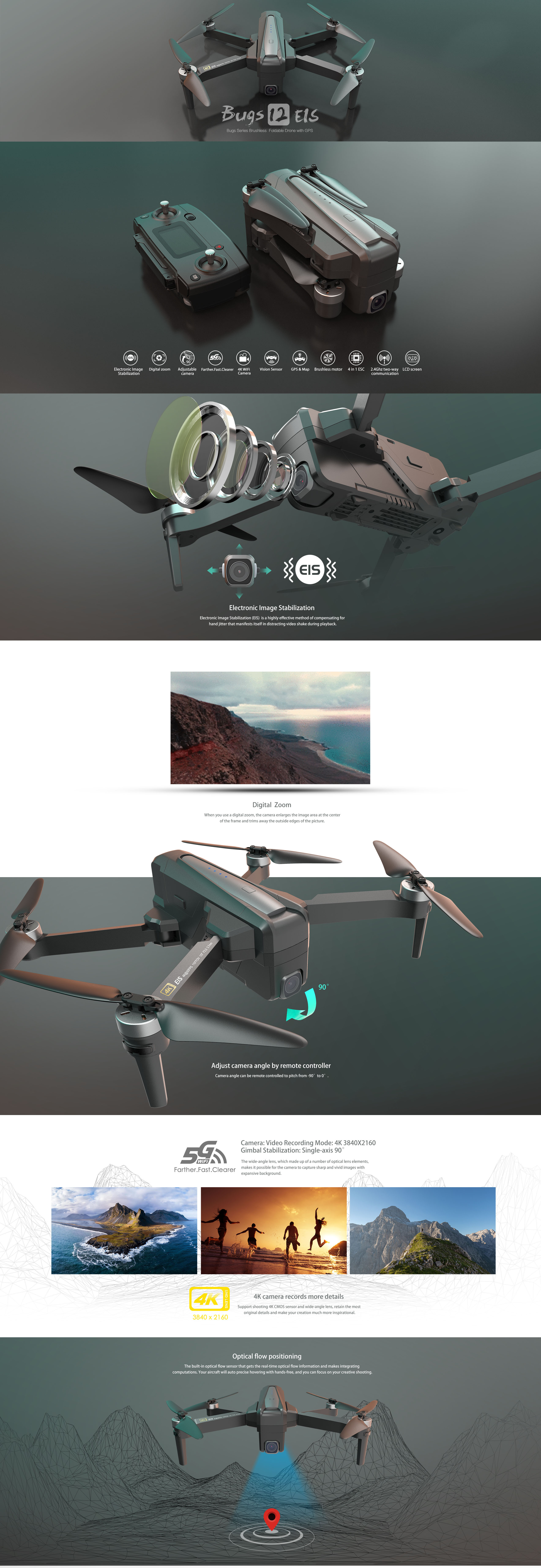 MJX B12 EIS With 4K 5G WIFI Digital Zoom Camera 22mins Flight Time Brushless Foldable GPS RC Quadcopter Drone RTF 1
