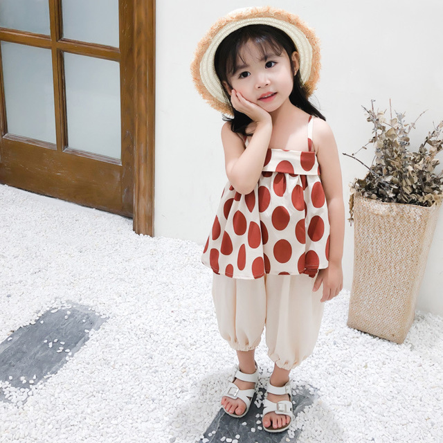 

Children's Wear Children's Suits Girls Cute Polka Dot Halter Shirt With Pants Radish Pants Mosquito Pants Two Sets
