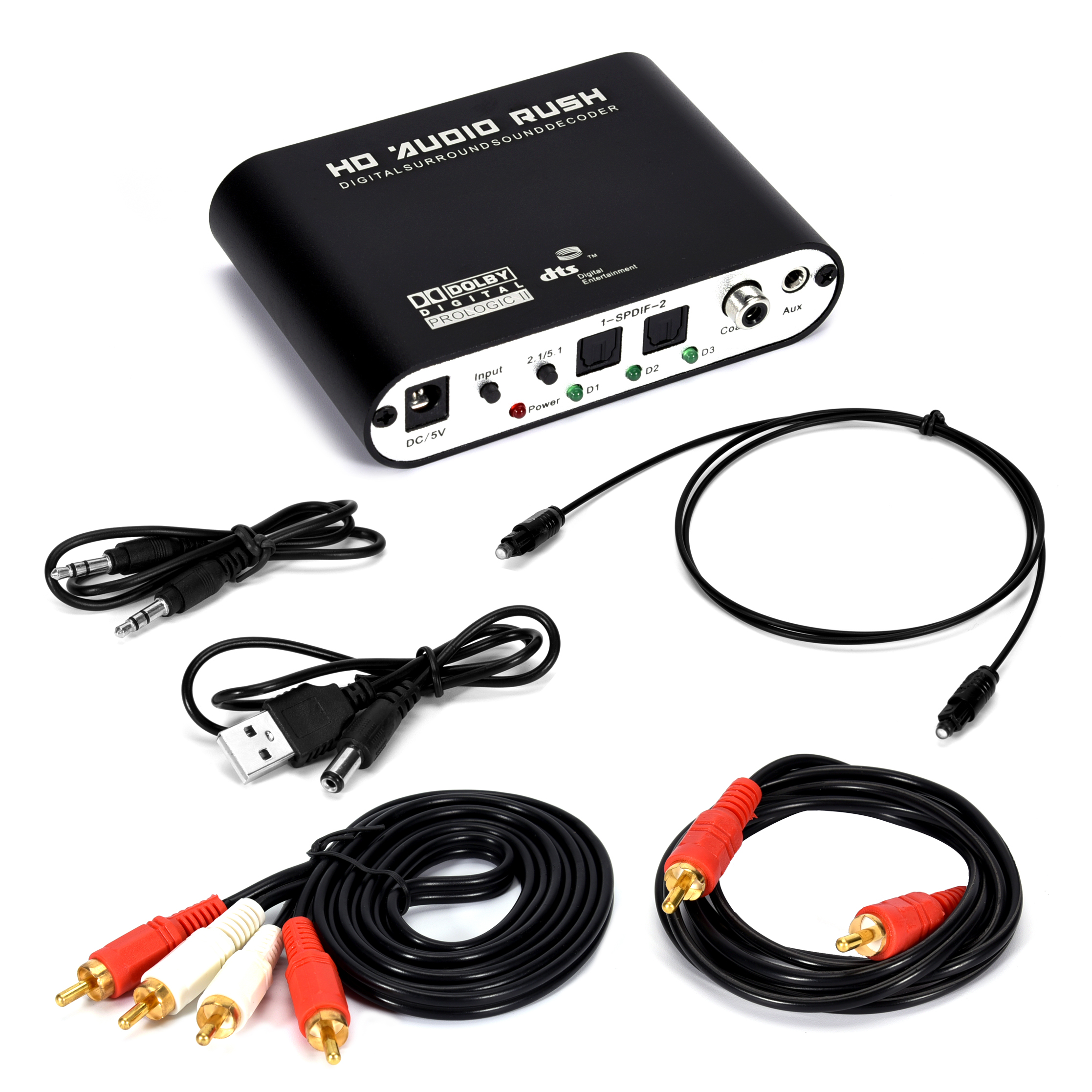 Digital to Analog 5.1 channel Stereo AC3 Audio Converter Optical SPDIF Coaxial AUX 3.5mm to 6 RCA Sound Decoder Amplifier 8