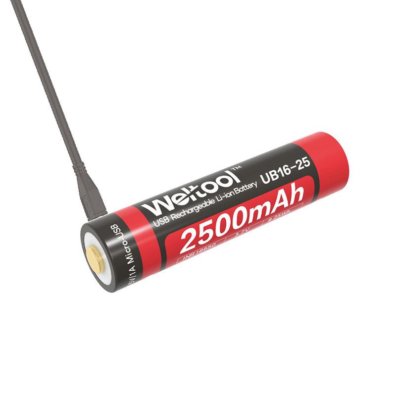 

Weltool UB16-25 1pc 3.7V 2500mAh 16650 USB Rechargeable Flashlight Li-ion Battery