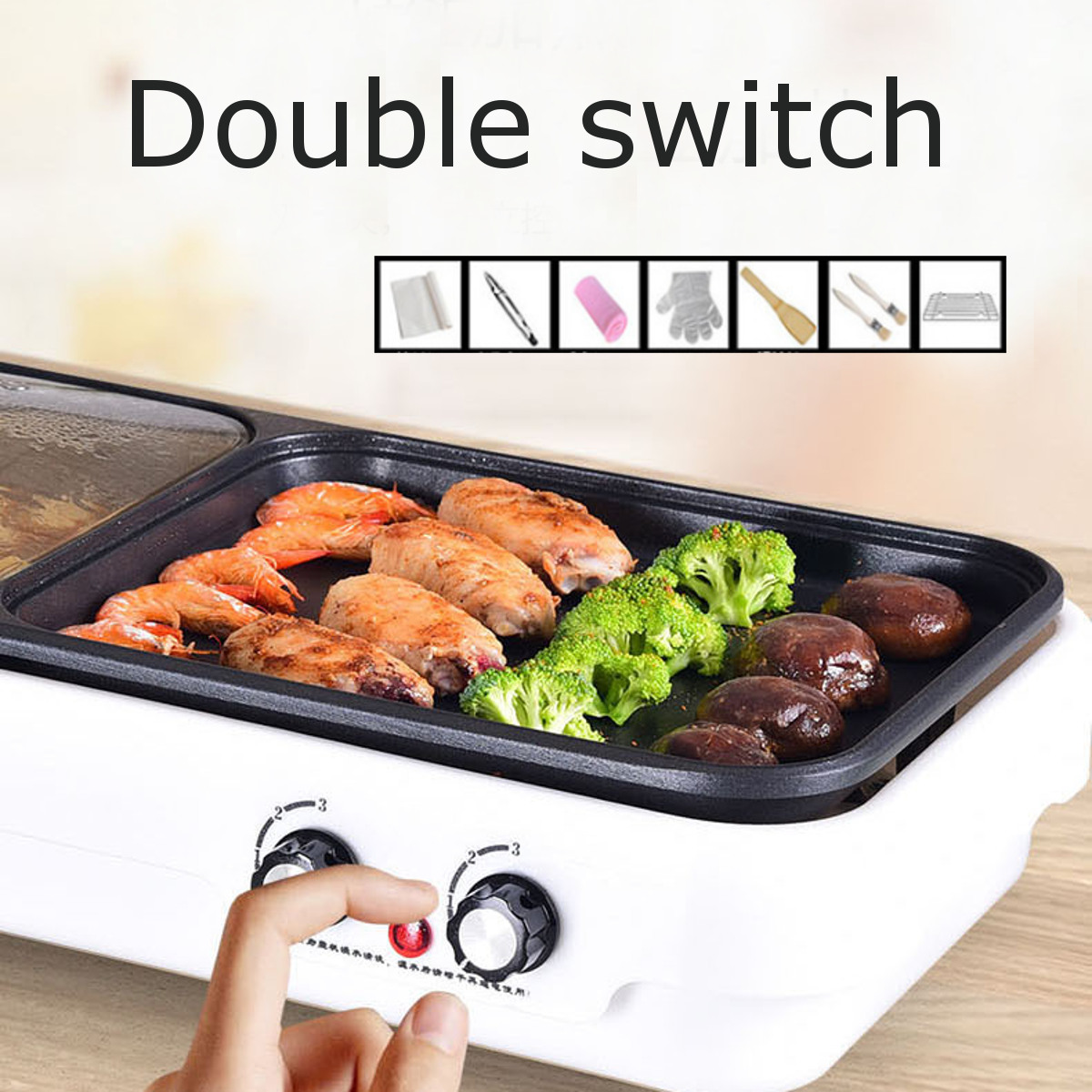 Electric Baking Pan Barbecue Hot Pot Non Stick BBQ Grill Oven Kitchen Cookware 17