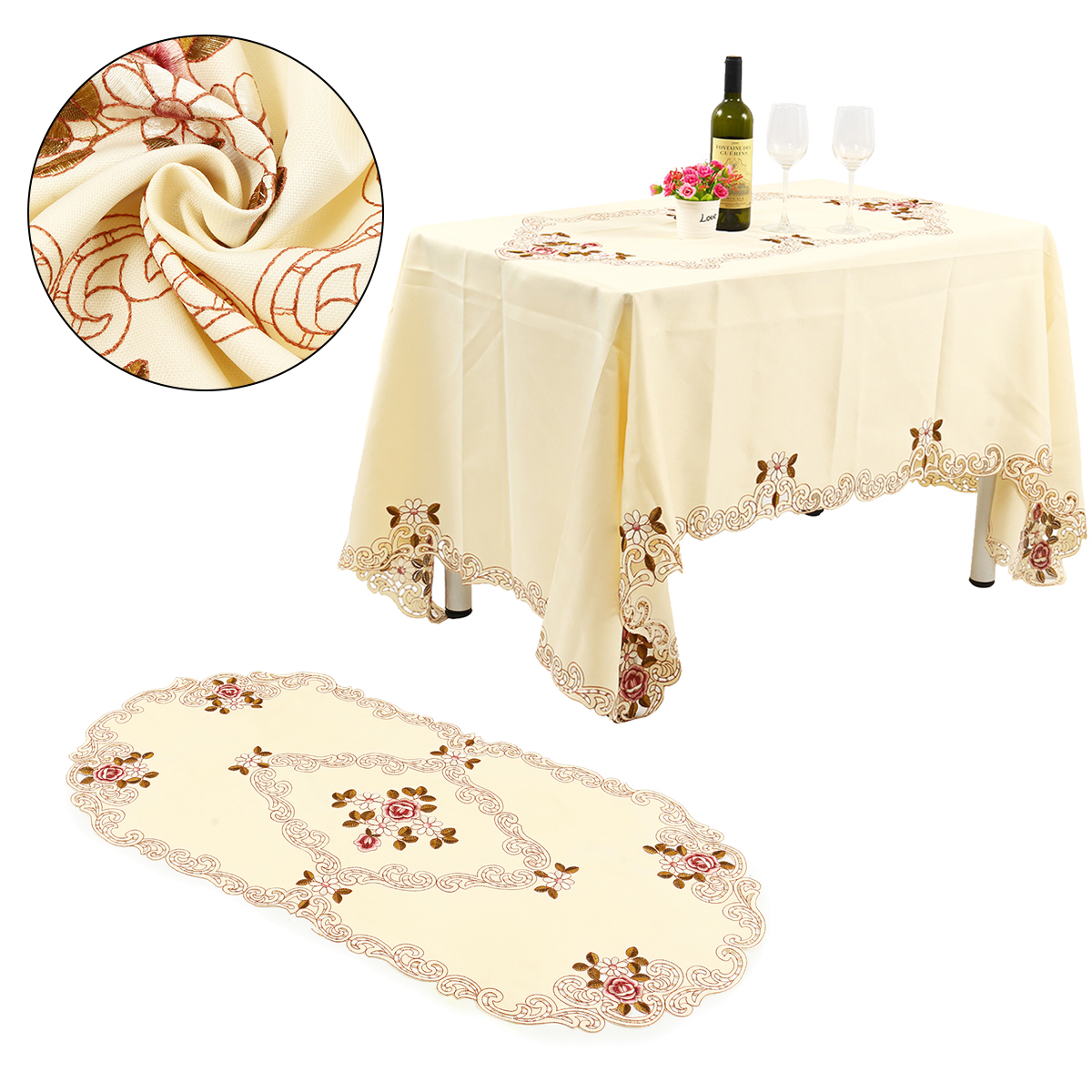 

Embroidered Tablecloth Home Table Decor Lace Rose Cutwork Restaurant Table Cover