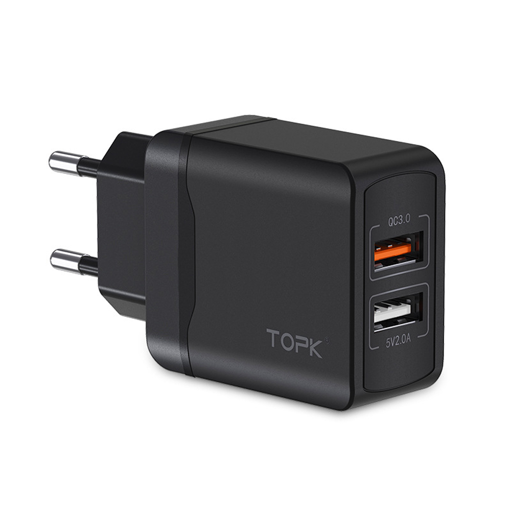 

TOPK 3A QC 3.0 Quick Charging Dual USB Ports EU Charger Adapter For iPhone X XS Oneplus Pocophone HUAWEI P30 XIAOMI MI9 S10 S10+