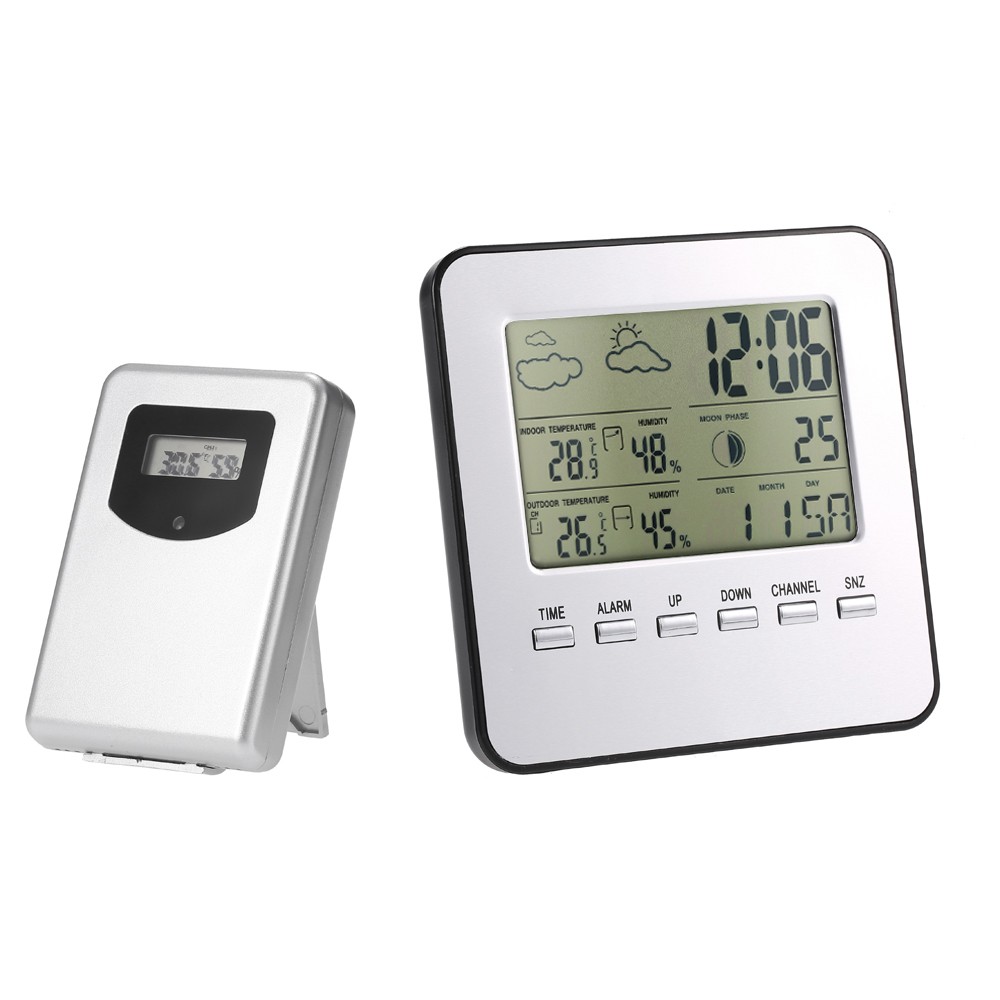 

Digital Indoor Outdoor Thermometer Hygrometer Wireless Weather Station Clock LCD Calendar Alarm Moon Phase Display