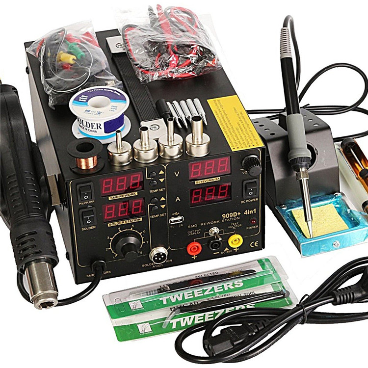 

Saike 110V AC 909D+ Rework Soldering Station Hot Heat Air Gun DC USB Power Supply US Plug