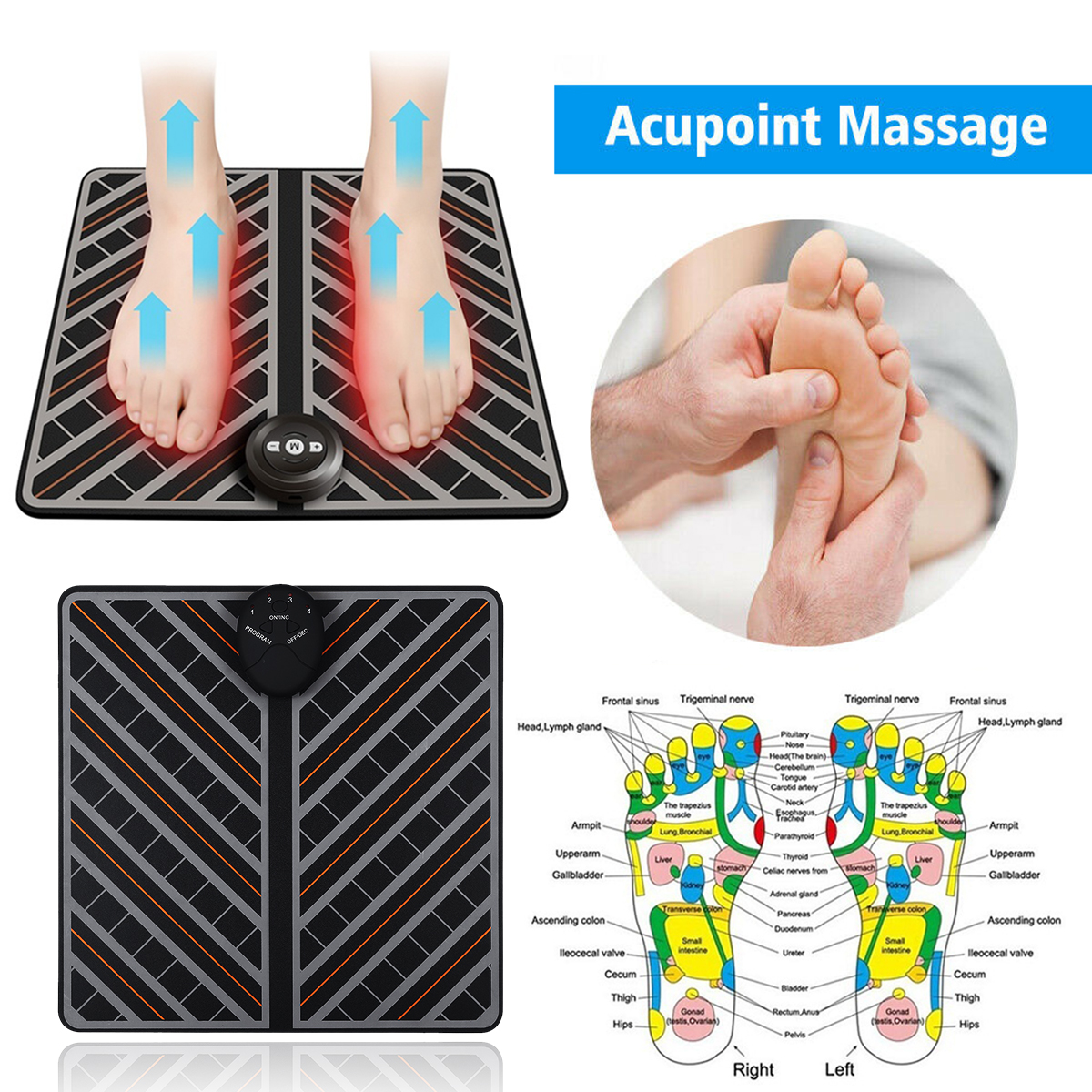 EMS Foot Massage Mat Foot Fit Stimulator Relax Pain Relief Electric Ma ...
