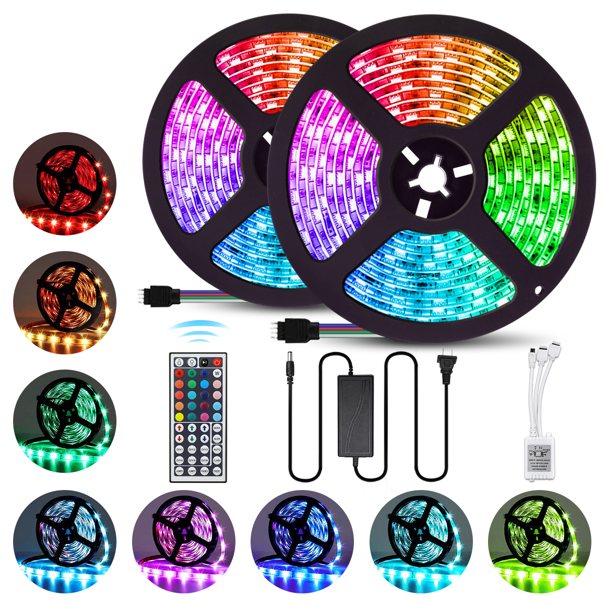 Find 2PCS 5M 5050 LED Strip Light RGB Waterproof Decorative Lamp + Power Supply + 44Keys Remote Control DC12V for Sale on Gipsybee.com with cryptocurrencies