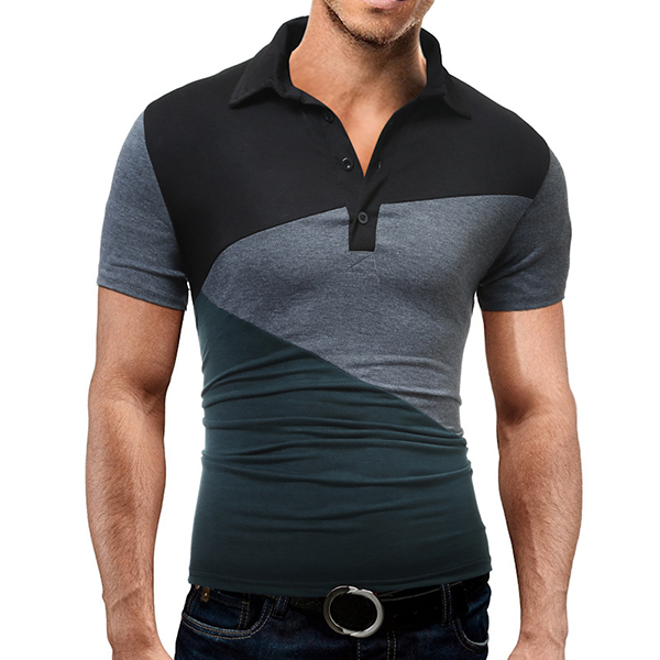 

Men's Fashion Stitching Spell Color Short Sleeved Golf Shirt