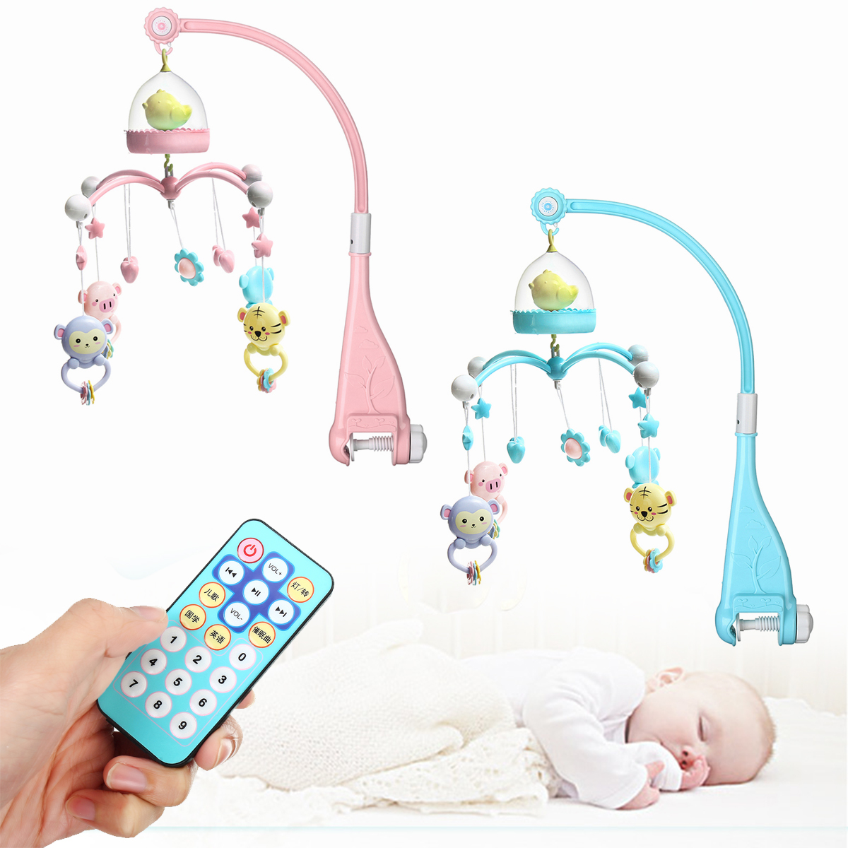 

Baby Crib Mobile Bed Bell Hanging Holder Music Box Night Light Newborn Toys Gift