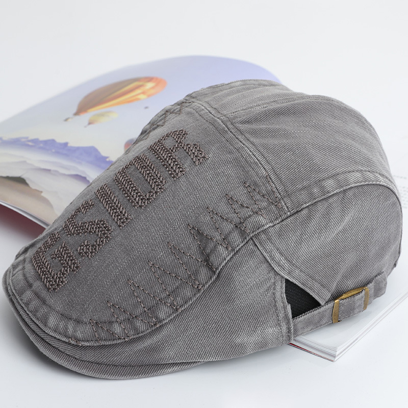 

Unisex Mens Cotton Letter Embroidery Painter Beret Hat Adjustable Sunscreen Newsboy Caps