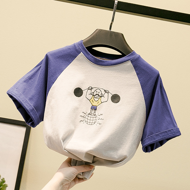 

Boys New Season T-shirt Children's Cartoon Stitching Short-sleeved Fashion Loose Tops Foreign Shirts