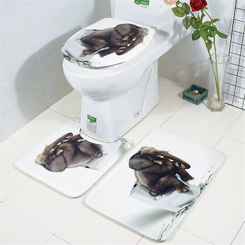 

3шт Ванная комната Коврик для ковриков Набор 3D-слонов Flannel Soft Противоскользящий коврик для душа