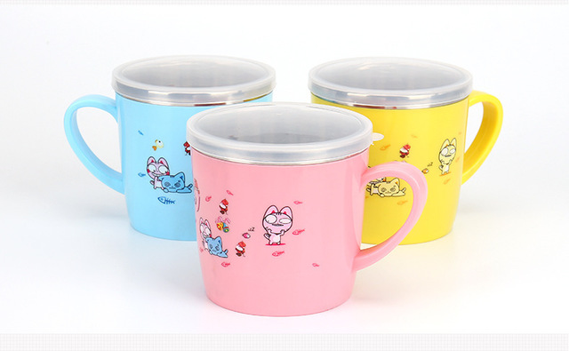 

304 Infant Children's Cup Baby Learning Drinking Cup Stainless Steel Insulation Cup Leak-proof Shatter-resistant Cover Handle Cup