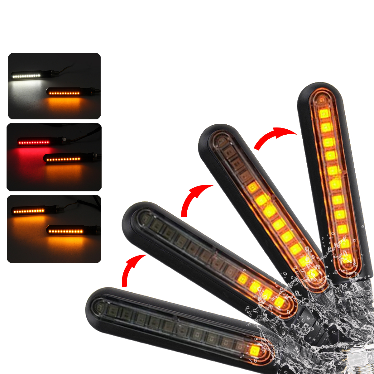 

12V Pair Motorcycle 24 LED Turn Signal Flowing Lights Indicator with White DRL/Red Brake Lamp