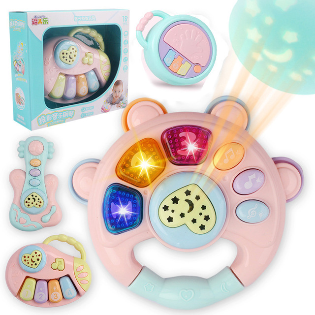 

Children's Early Education Music Drum Rattle Puzzle Baby Hand Drums Story Machine Light Projection Toy 0-3 Years Old