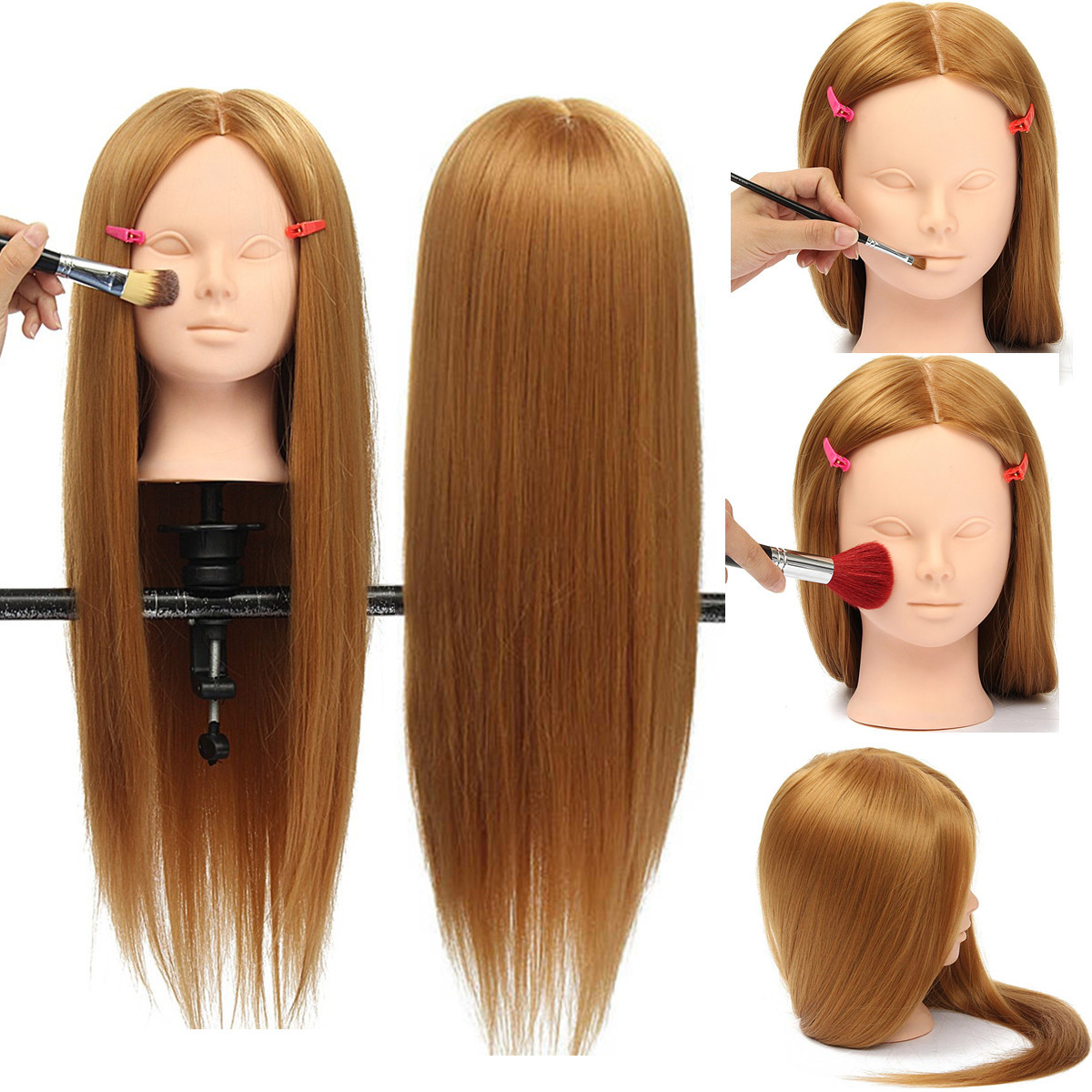 

26" Long Hair Training Mannequin Head Model Hairdressing Makeup Practice with Clamp Holder