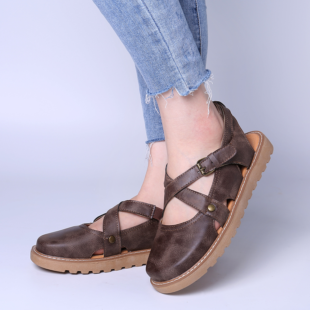 Women Wide Fit Comgy Cross Bluckle Strap Closed Toe Sandals – Alexnld.com