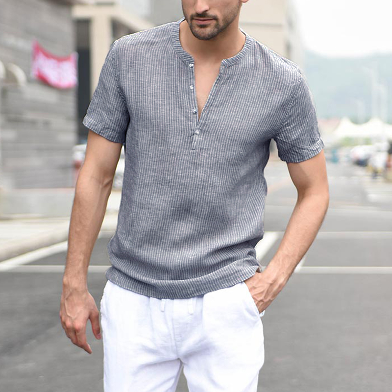 

Mens Summer Casual Stripe Short Sleeve Cotton Tops T Shirts